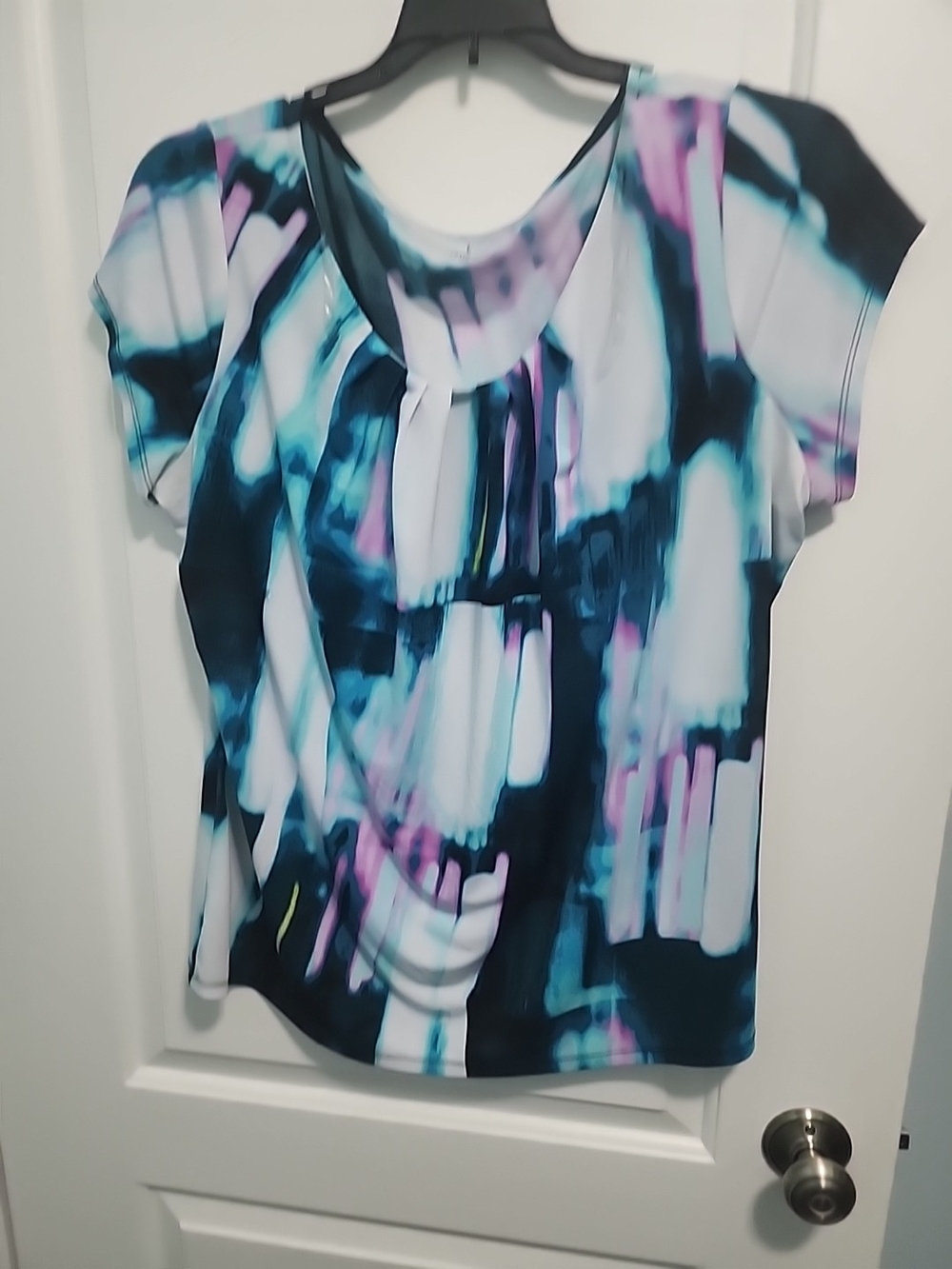 Worthington Abstract Cap Sleeve Top - Blue, Pink, Teal